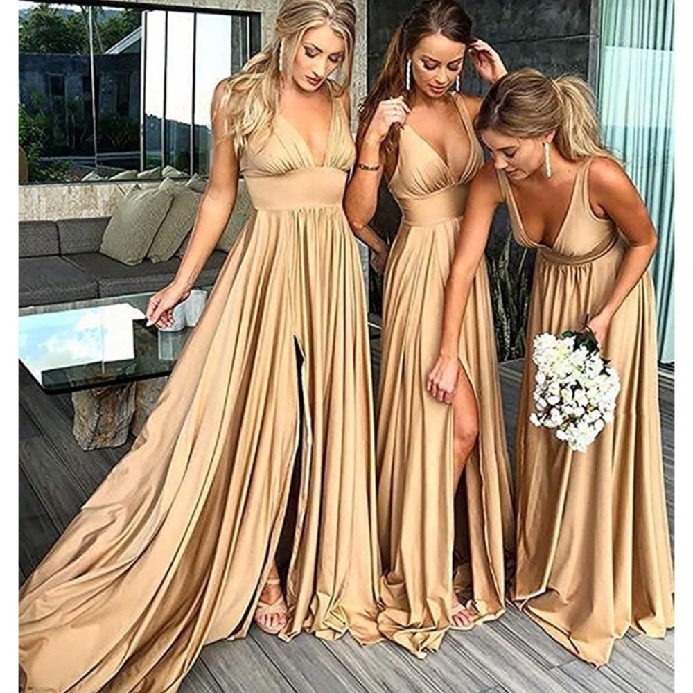 Champagne Maxi V-Neck  Dress